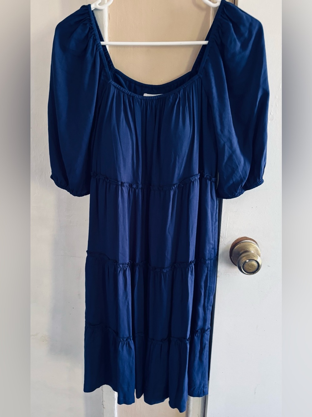Soma WKND Short Puff Sleeve Square Neck Tiered Bra Dress. New!  Size Medium